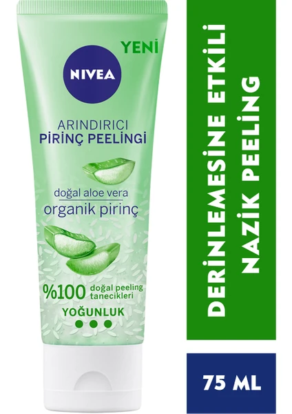 NIVEA Arındırıcı Organik Pirinç Peeling 75 ml; Karma Ciltler; Aloe Vera ile Yüz Bakım; Cildi Arındırır; Etkili Yüz Temizleme