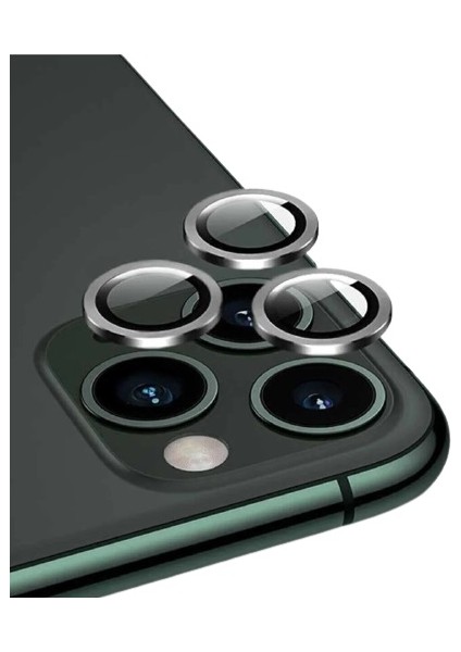 Apple iPhone 11 Pro Max Kamera Lens Koruyucu Kırılmaz Metal Çerçeveli Kamera Lens Koruma