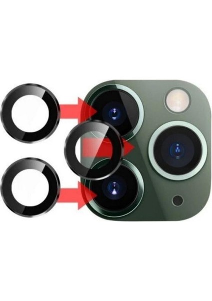Apple iPhone 11 Pro Max Kamera Lens Koruyucu Kırılmaz Metal Çerçeveli Kamera Lens Koruma