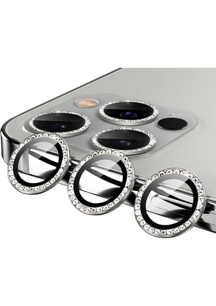 Apple iPhone 12 Pro Taşlı Kamera Lens Kırılmaz Cam Koruyucu Swarovski Taşlı Metal Çerçeveli Lens Koruma