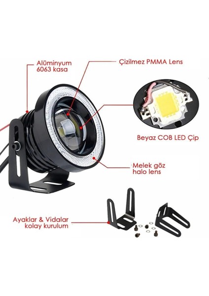 Mercekli Angel LED Halkalı Sis Far Gövde Su Geçirmez Angel Beyaz 89 mm modelleri