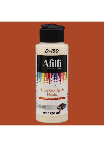 Afilli Su Bazlı Saf Akrilik Boya Metalik Hobi Boyası Metalik Renkler Tüm Yüzeyler 120 ml D-150