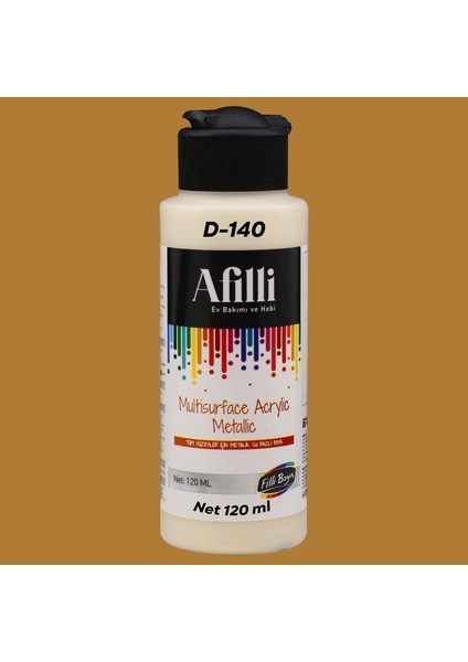 Afilli Su Bazlı Saf Akrilik Boya Metalik Hobi Boyası Metalik Renkler Tüm Yüzeyler 120 ml D-140