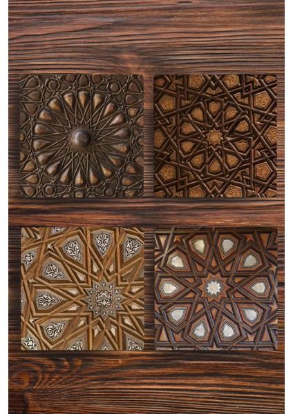 Doğal Taş Bardak Altlığı 4'lü Set - Geometrik Desenler