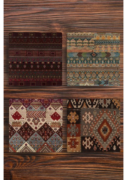 Doğal Taş Bardak Altlığı 4'lü Set - Kilim Desenler