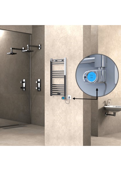 Haiti Elektrikli Havlupan 200 Watt 400X800 Düz Krom (Musa Termostatlı)