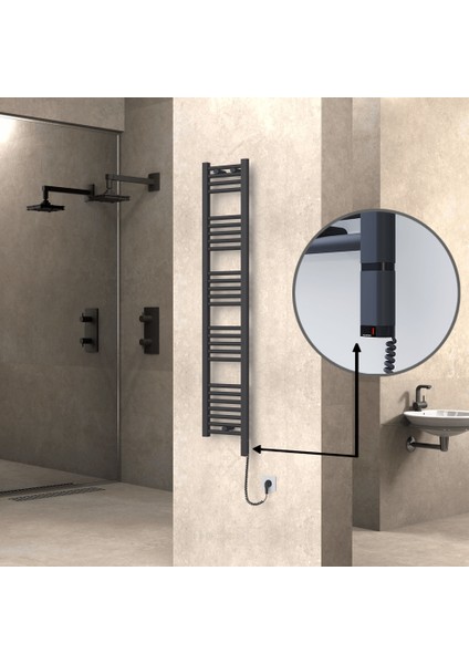 Haiti Elektrikli Havlupan 300 Watt 300X1500 Düz Antrasit (Oned On/off Termostatlı) Sağ