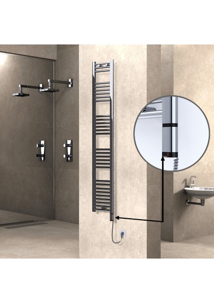 Haiti Elektrikli Havlupan 300 Watt 300X1800 Düz Krom (Oned On/off Termostatlı) Sağ