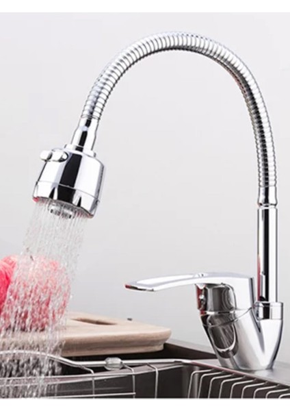 Hareketli Borulu 2 Fonksiyonlu Krom Mix Mutfak Eviye Musluğu Çeşmesi Bataryası
