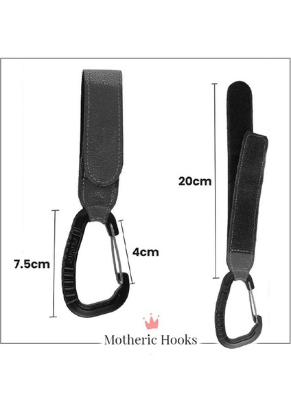 Hooks Gerçek Deri Bebek Arabası Askısı Siyah (2’li Set)