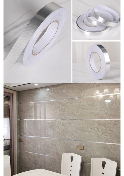1 cm 50 mt Tuvalet Mutfak Banyo Fayans Mermer Arası Şerit Bant Gümüş Banyo Mutfak Için Şık Tasarım