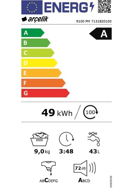 9100 PM 1000 Devir 9 kg Çamaşır Makinesi