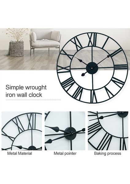 45 cm. Yuvarlak Roman Samim Duvar Saati Siyah (Yurt Dışından)