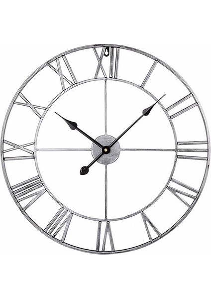45 cm. Yuvarlak Roman Samim Duvar Saati Gümüş (Yurt Dışından)