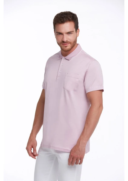 Erkek Lila Regular Fit Merserize %100 Pamuk Basic Polo Yaka Tişört