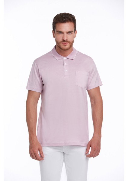 Erkek Lila Regular Fit Merserize %100 Pamuk Basic Polo Yaka Tişört