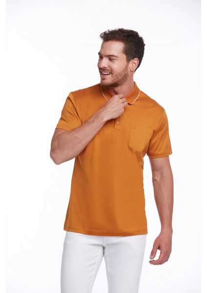 Erkek Turuncu Regular Fit Merserize %100 Pamuk Basic Polo Yaka Tişört