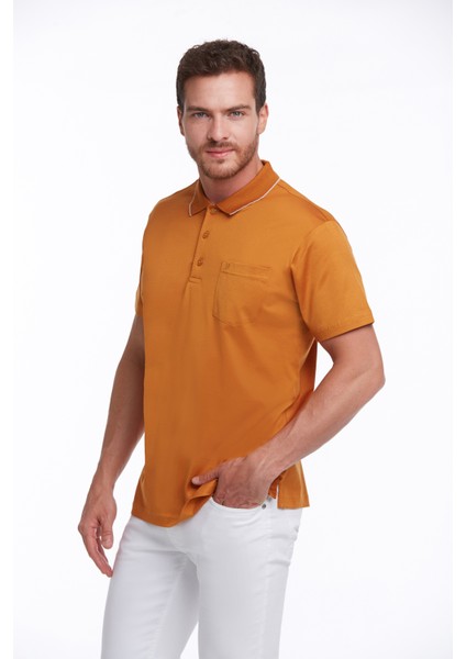 Erkek Turuncu Regular Fit Merserize %100 Pamuk Basic Polo Yaka Tişört