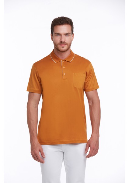 Erkek Turuncu Regular Fit Merserize %100 Pamuk Basic Polo Yaka Tişört
