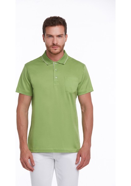 Fıstık Yeşili Regular Fit %100 Pamuk Basic Polo Yaka Tişört