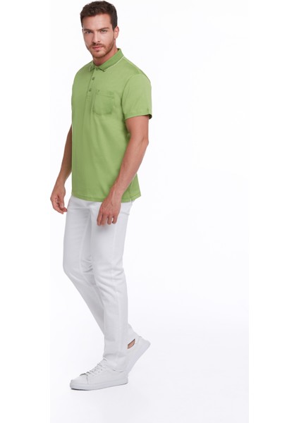 Fıstık Yeşili Regular Fit %100 Pamuk Basic Polo Yaka Tişört