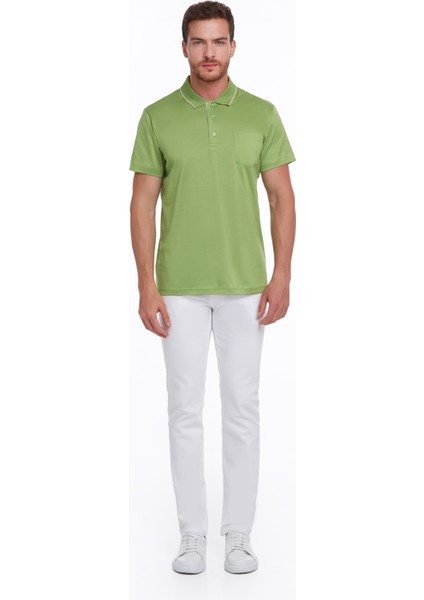 Fıstık Yeşili Regular Fit %100 Pamuk Basic Polo Yaka Tişört