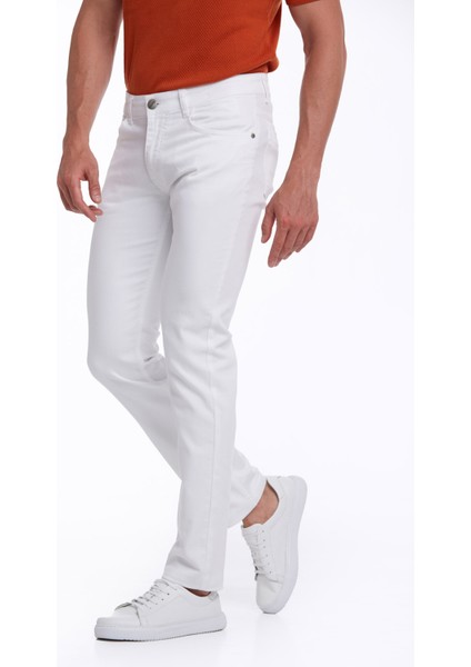 Erkek Beyaz Regular Fit Yüksek Bel Düz Paça Basic Kot Pantolon fiyatları