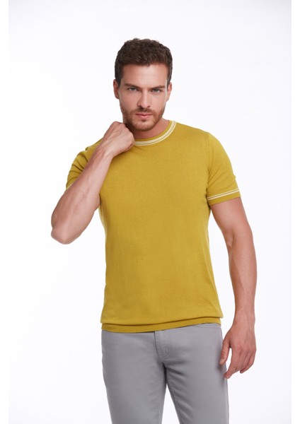 Hardal Slim Fit Basic Bisiklet Yaka Triko Tişört