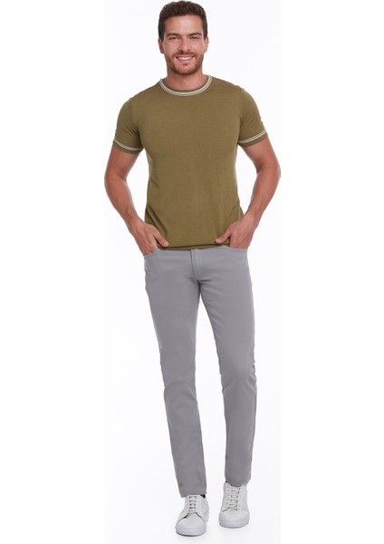 Erkek Yeşil Slim Fit Basic Bisiklet Yaka Triko Tişört