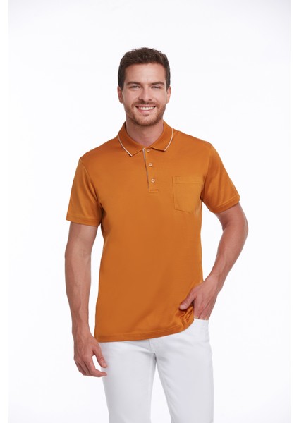 Erkek Turuncu Regular Fit Merserize %100 Pamuk Basic Polo Yaka Tişört