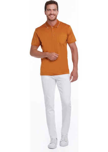 Erkek Turuncu Regular Fit Merserize %100 Pamuk Basic Polo Yaka Tişört fırsatları