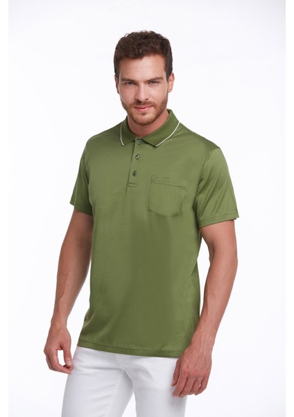 Erkek Yeşil Regular Fit Merserize %100 Pamuk Basic Polo Yaka Tişört