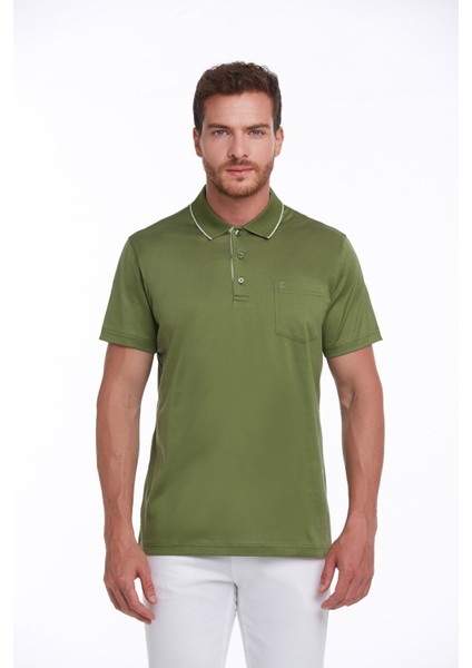 Erkek Yeşil Regular Fit Merserize %100 Pamuk Basic Polo Yaka Tişört