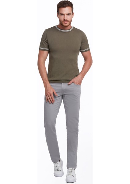 Erkek Haki Slim Fit Basic Bisiklet Yaka Triko Tişört