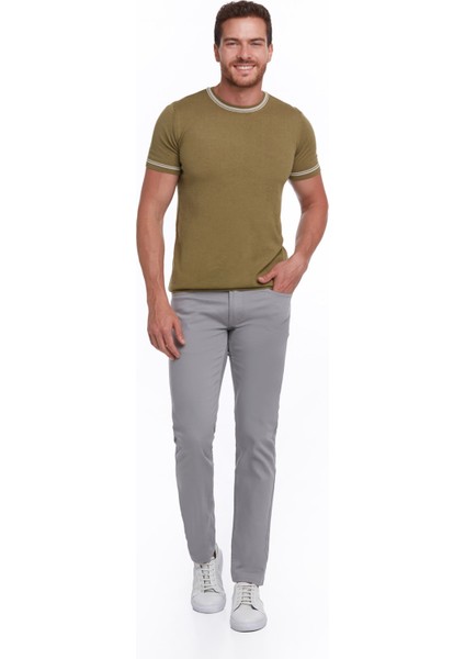 Erkek Yeşil Slim Fit Basic Bisiklet Yaka Triko Tişört