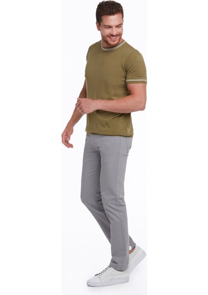 Erkek Yeşil Slim Fit Basic Bisiklet Yaka Triko Tişört