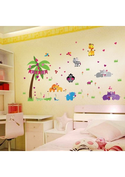 Sevimli Çift Hayvanlar Çocuk ve Bebek Odası Duvar Dekorasyonu Xl Pvc Duvar Sticker