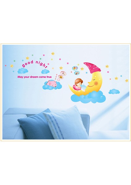 Bebek Odası Dekorasyonu Hediyelik Duvar Dekoru Ay Dede Pvc Duvar Sticker