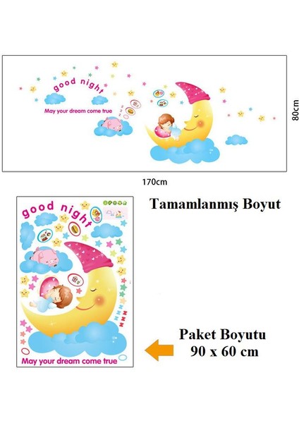 Bebek Odası Dekorasyonu Hediyelik Duvar Dekoru Ay Dede Pvc Duvar Sticker