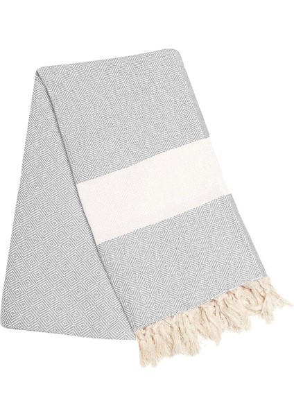 Gri Elmas Desen 100X175 Püsküllü Peştemal