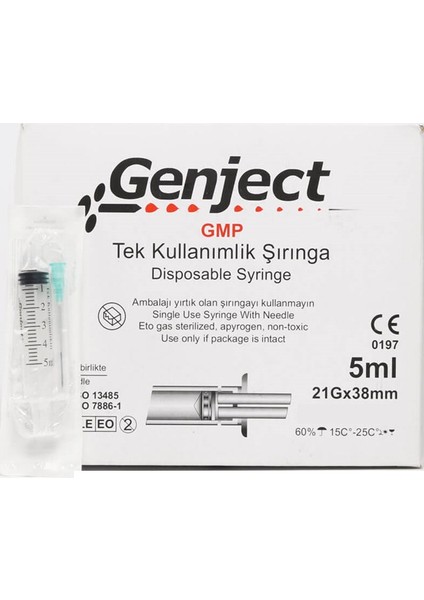 5 cc Enjektör 3p 21GX38 mm Yeşil Uçlu  Şırıınga 50 Adet