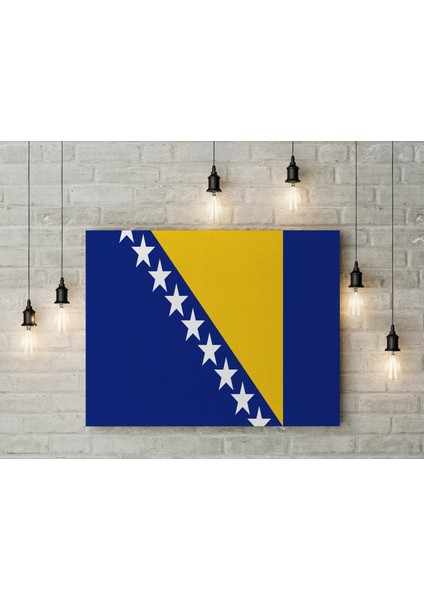 Bosna Hersek Bayrağı Kanvas Tablo 40 x 55 cm Dekoratif Tablo