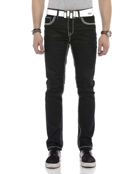 CD553 Nakışlı Cep Detaylı Siyah Kot Pantolon
