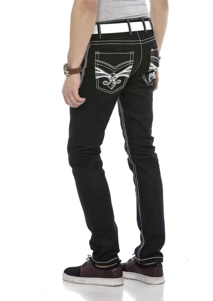 CD553 Nakışlı Cep Detaylı Siyah Kot Pantolon