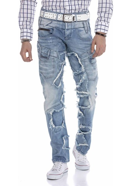 CD617 Street Style Yamalı Erkek Kot Pantolon