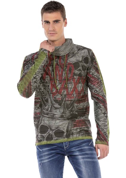 Cipo & Baxx CL468 Şal Yaka Desenli Sweatshirt