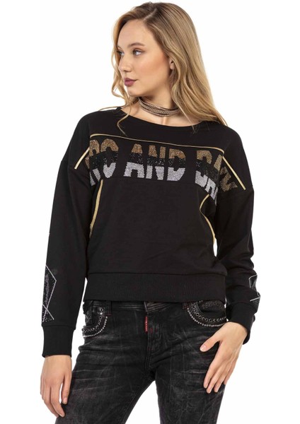 Cipo & Baxx WL296 Sırt Detaylı Kısa Siyah Sweatshirt