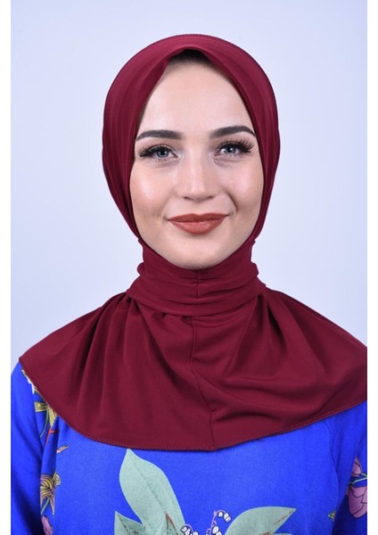 Kadın Tesettür Çıtçıtlı Bone Sandy Hijab Boyunluk Bone Bordo