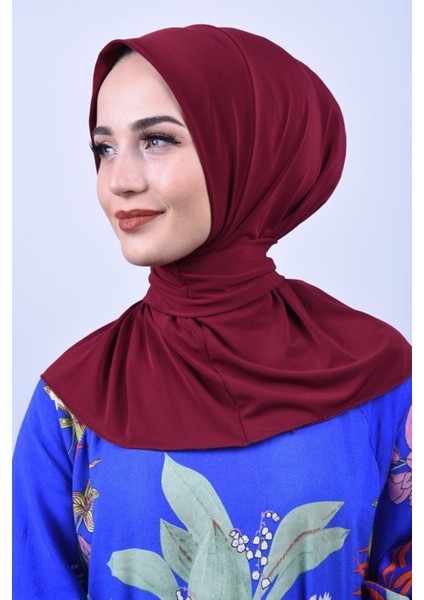 Kadın Tesettür Çıtçıtlı Bone Sandy Hijab Boyunluk Bone Bordo
