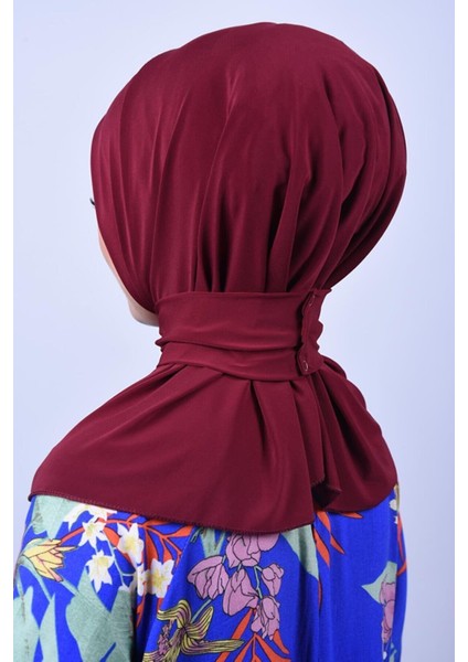 Kadın Tesettür Çıtçıtlı Bone Sandy Hijab Boyunluk Bone Bordo